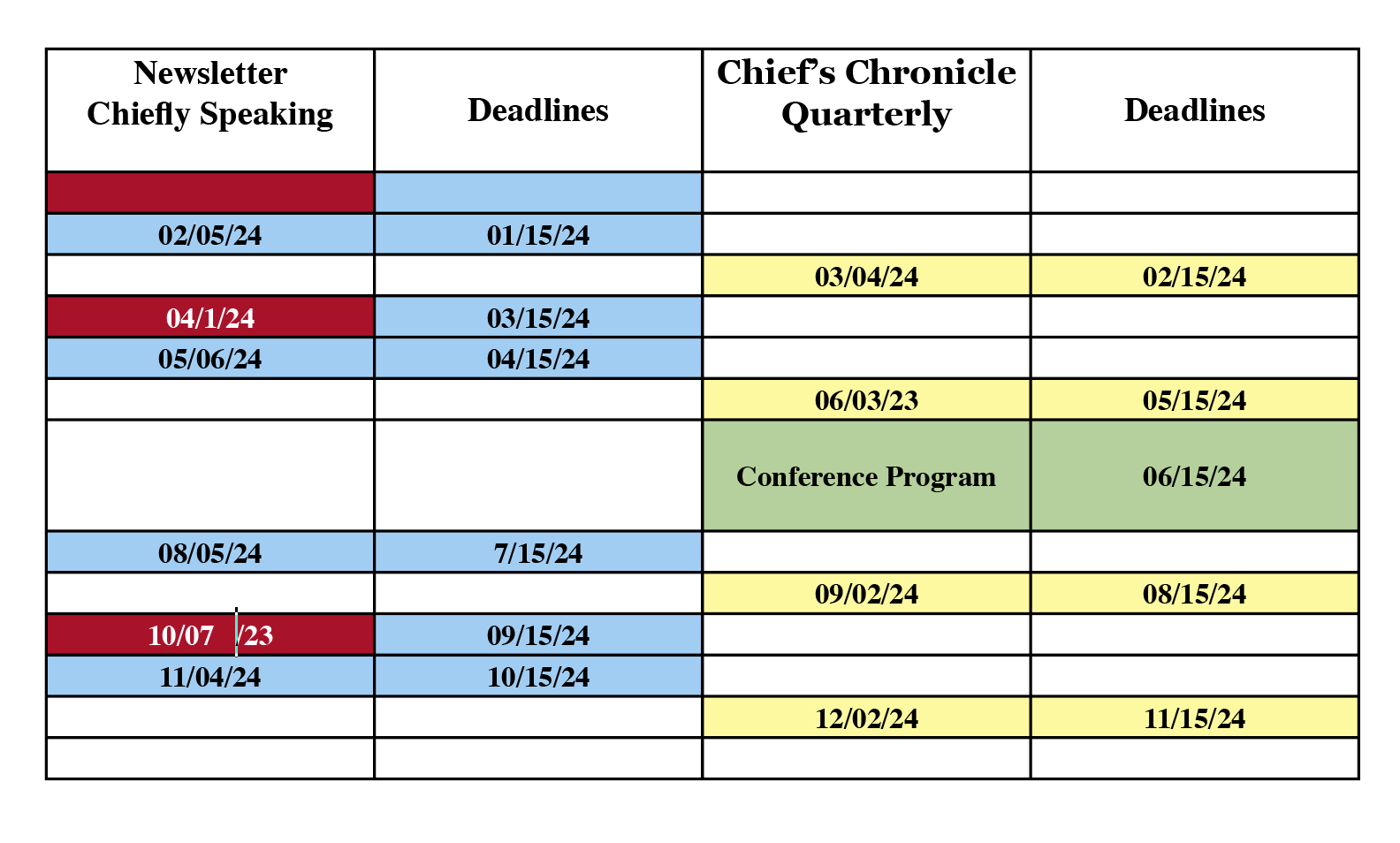 2024 Publication Deadlines